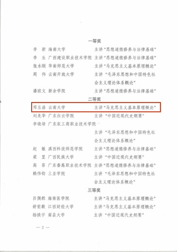 2 2016年五省区高校思想政治理论青年教师教学基本功比赛二等奖