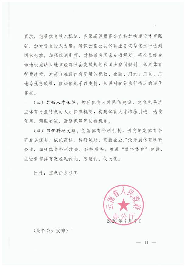 关于加快建设体育强省的意见：云政办发【2020】47号2020.8.12_页面_11